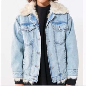 BDG Faux Fur Lined Denim Trucker Jacket